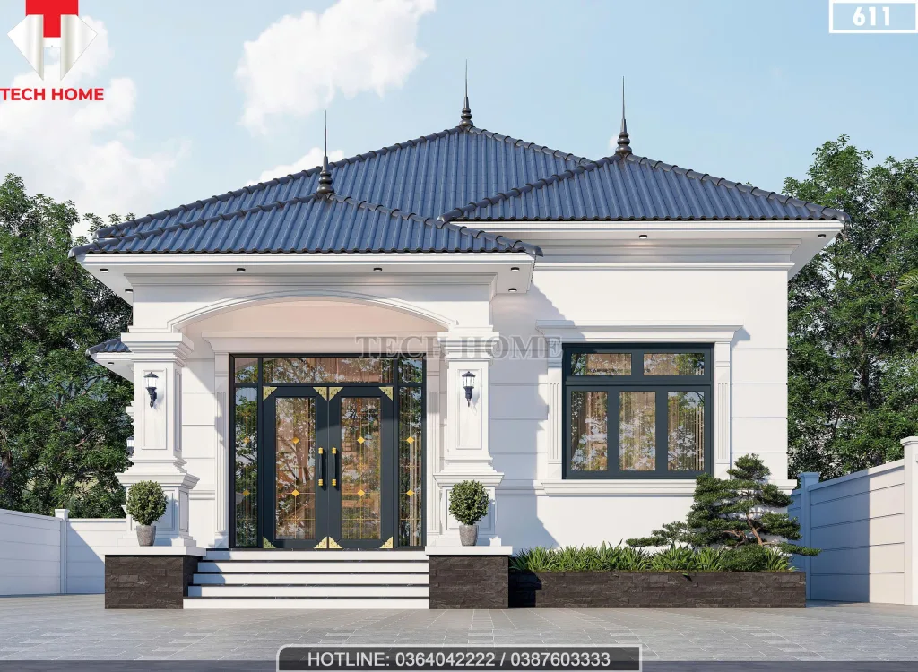 Phối cảnh mặt tiền mẫu nhà vườn mái Nhật 140m2 hiện đại, sang trọng của gia đình chị Thủy tại Hải Phòng.