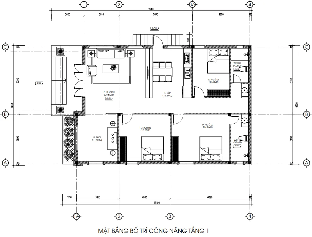 mặt bằng nhà cấp 4 mái Nhật