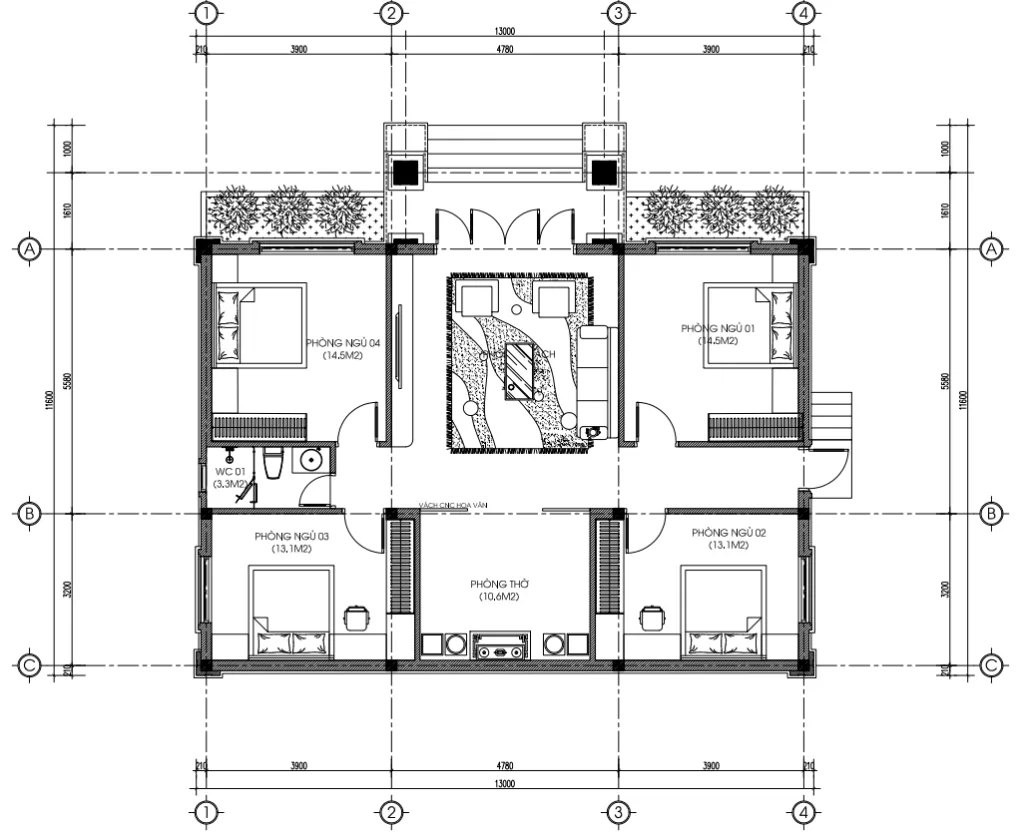 mặt bằng nhà cấp 4 mái Nhật