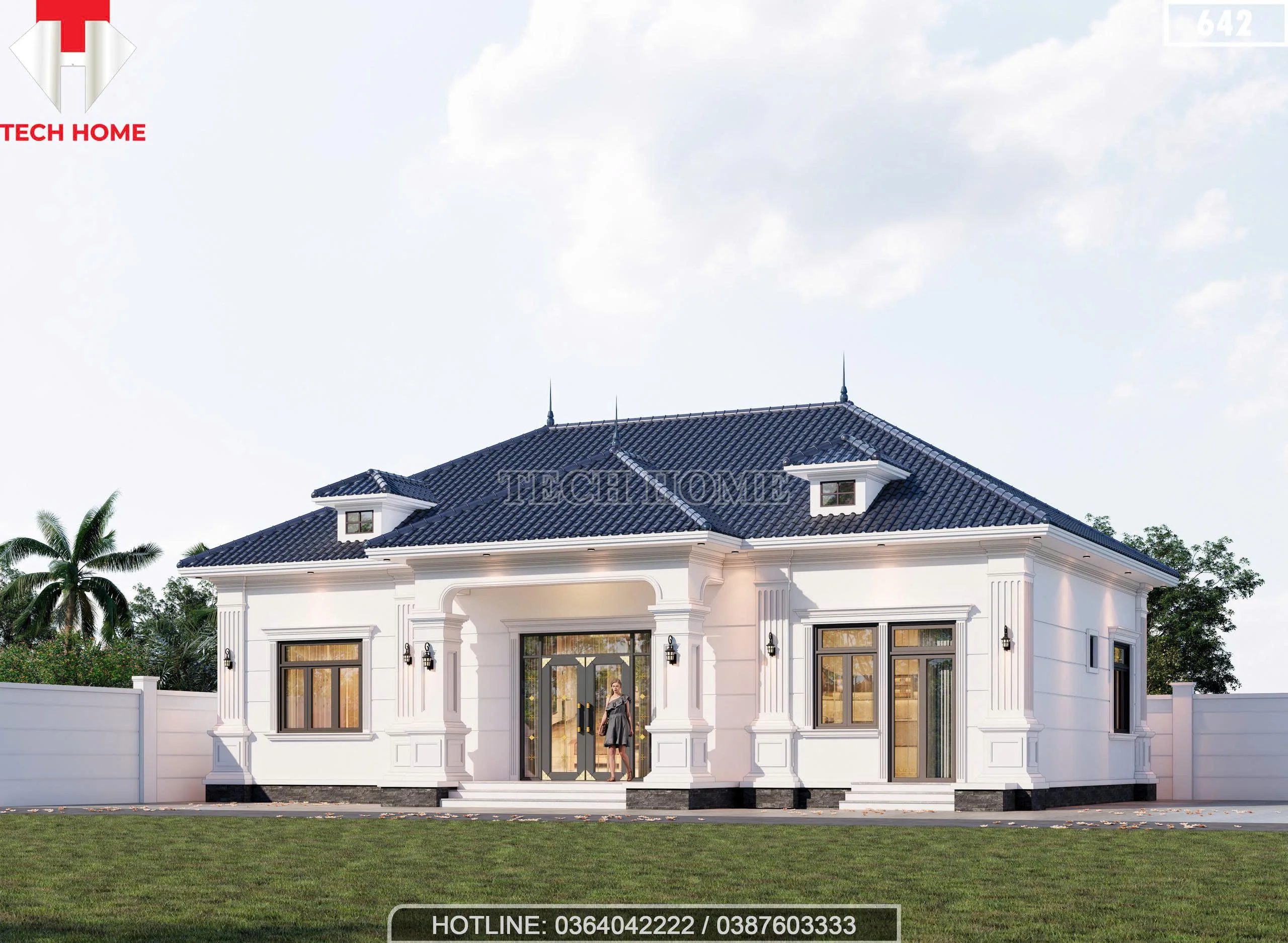 nhà vườn mái Nhật 1 tầng 4 phòng ngủ