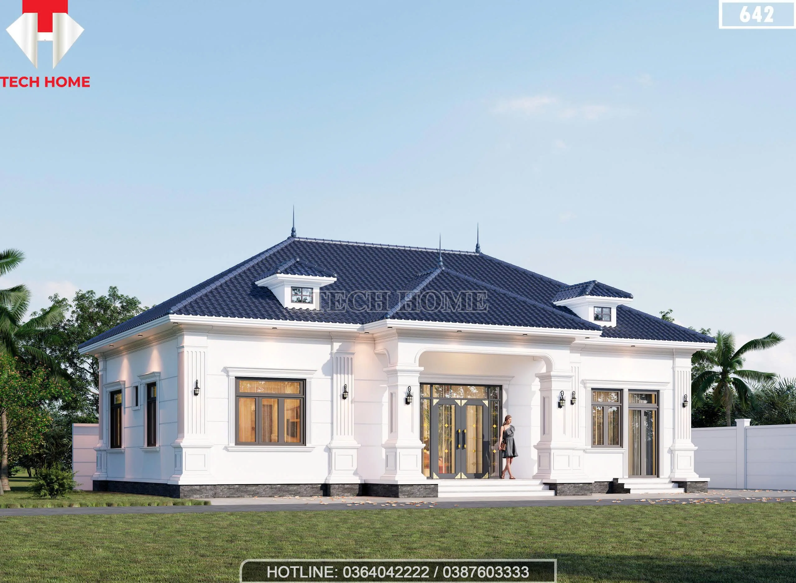 nhà vườn mái Nhật 1 tầng 4 phòng ngủ