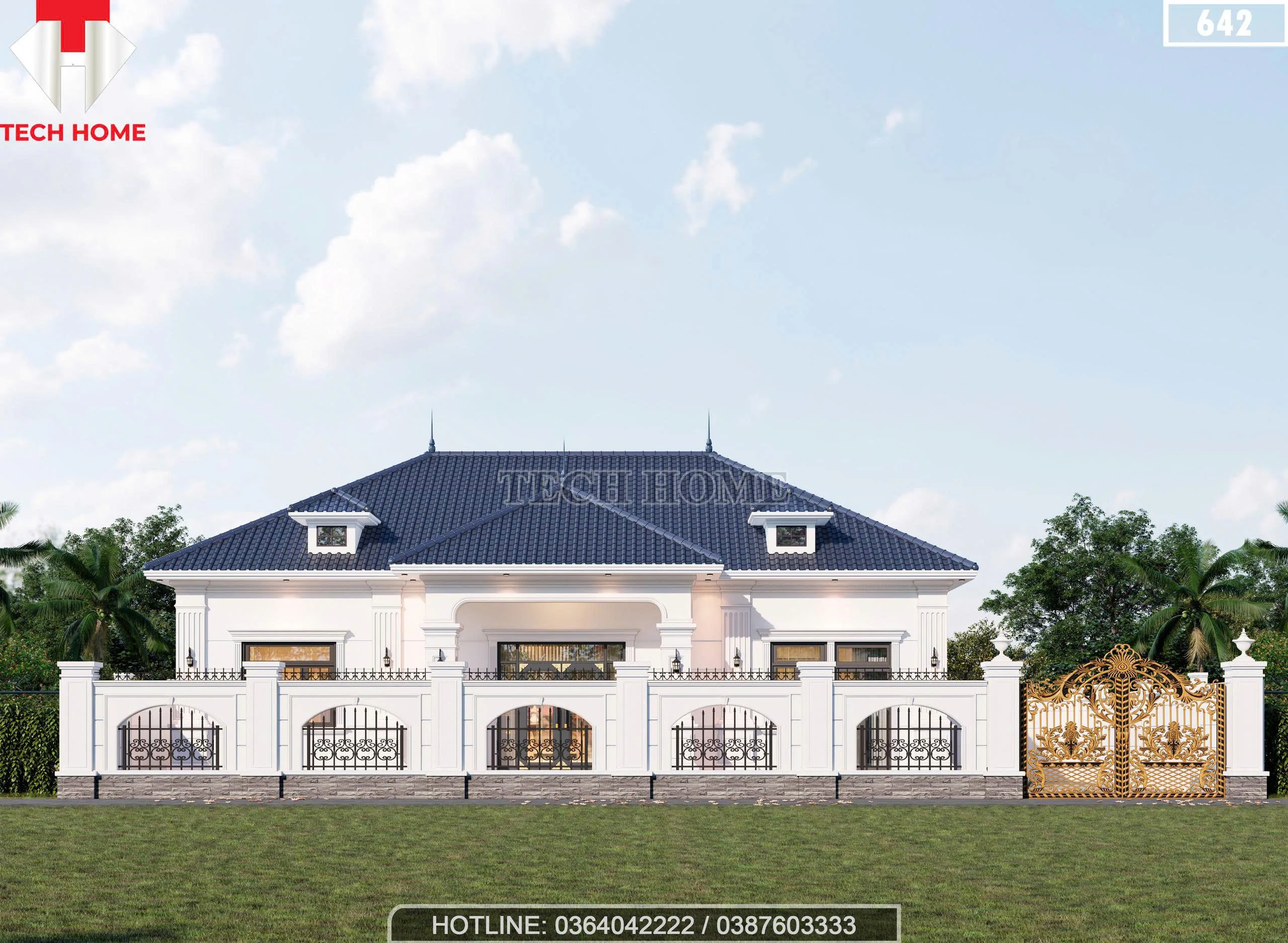 Thiết kế cổng và tường rào nhà vườn mái Nhật 1 tầng sang trọng, an toàn.