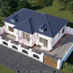 Tổng thể kiến trúc nhà vườn mái Nhật 1 tầng nhìn từ trên cao với sân vườn rộng rãi.