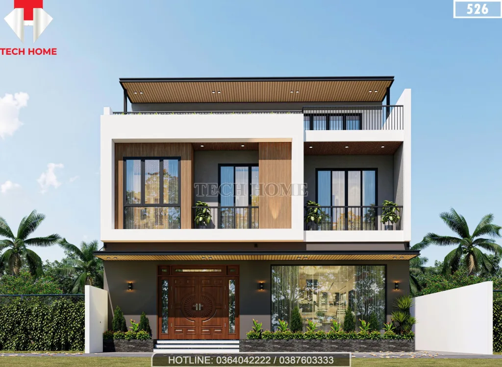 Phối cảnh mặt tiền mẫu thiết kế nhà 3 tầng hiện đại rộng 11m sang trọng tại Hà Nội.