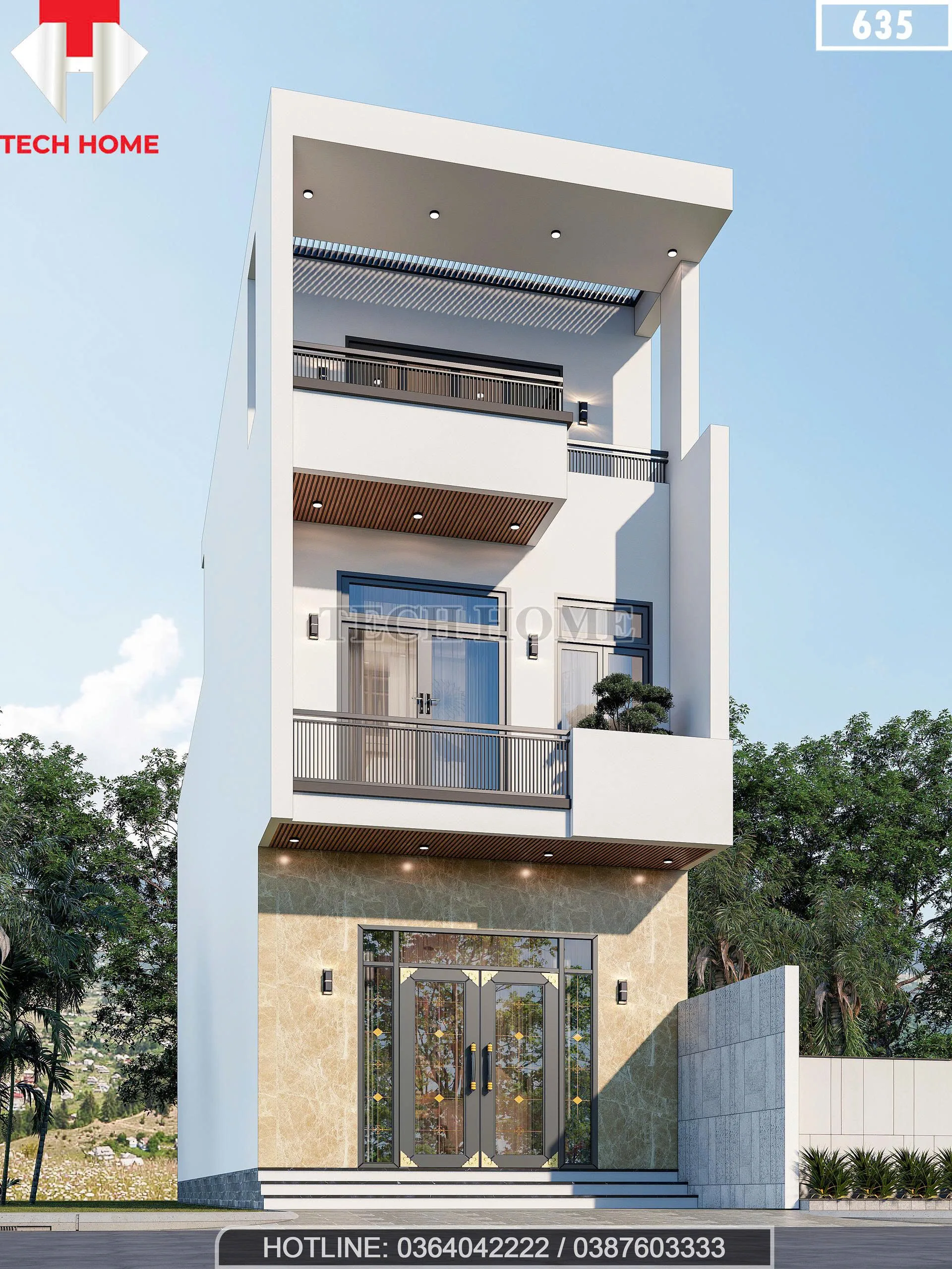 mẫu nhà phố 2 tầng 1 tum