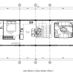 mặt bằng tầng 1 thiết kế nhà phố 2 tầng 1 tum