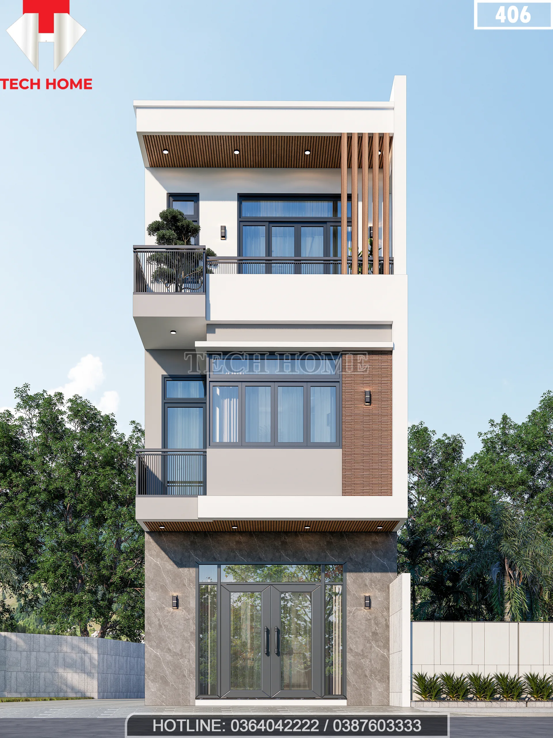 thiết kế nhà phố 2 tầng 1 tum