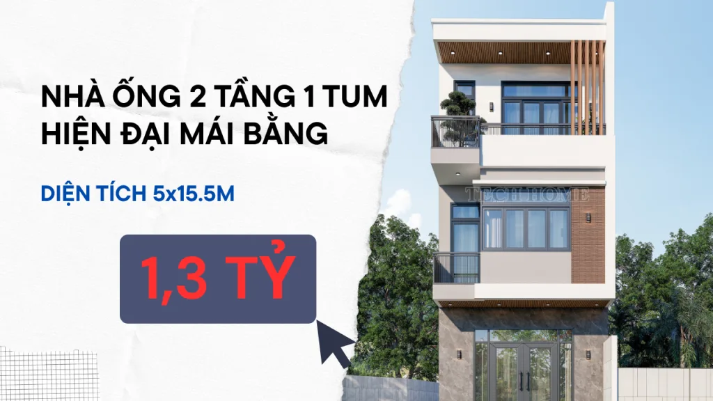 thiết kế nhà phố 2 tầng 1 tum
