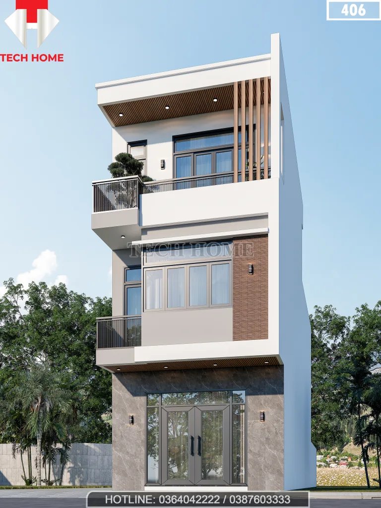 thiết kế nhà phố 2 tầng 1 tum