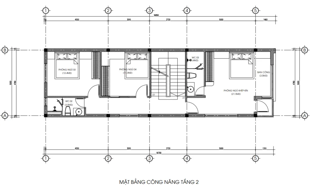 mặt bằng tầng 2 thiết kế nhà phố 2 tầng 1 tum