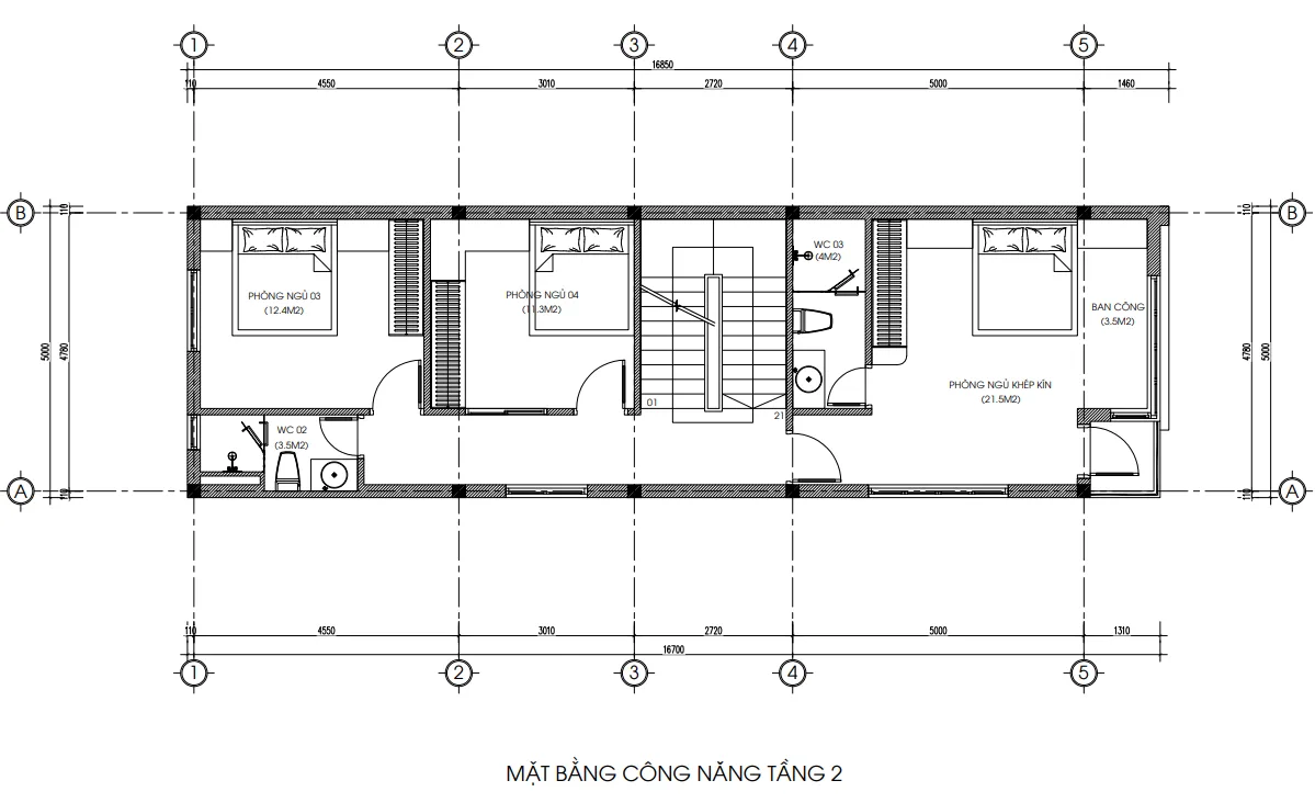 mặt bằng tầng 2 thiết kế nhà phố 2 tầng 1 tum
