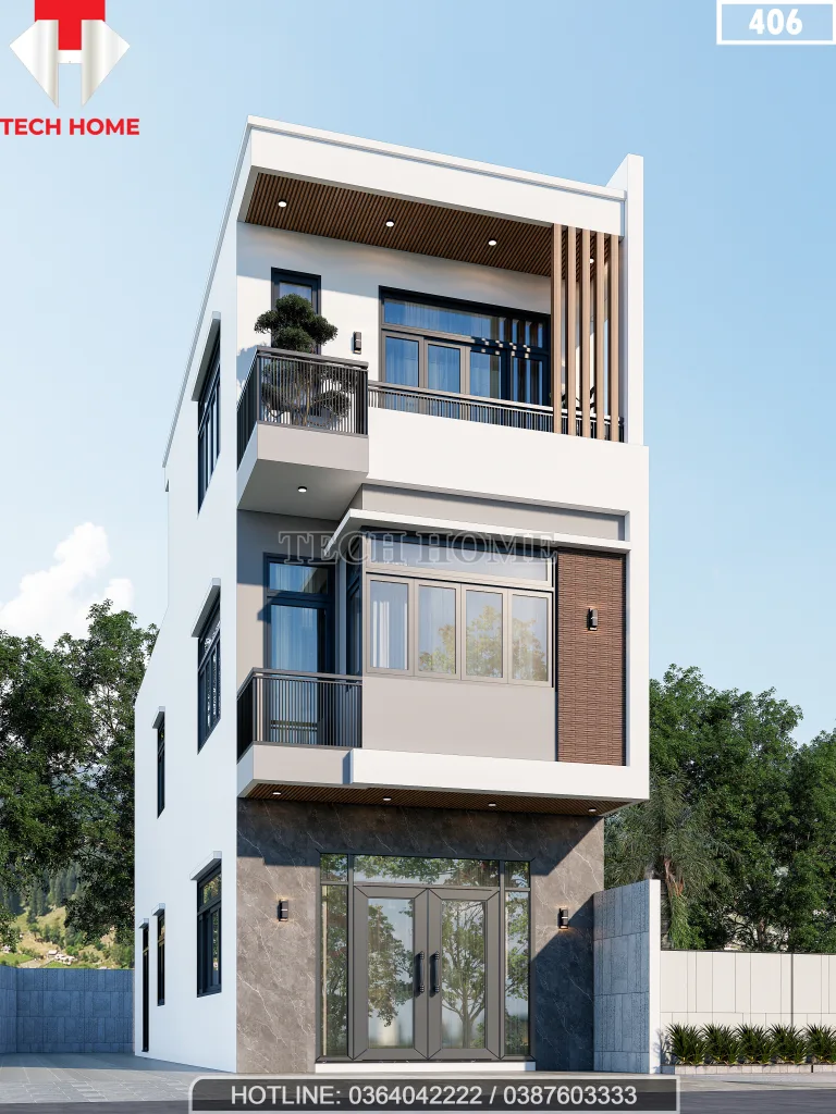 thiết kế nhà phố 2 tầng 1 tum