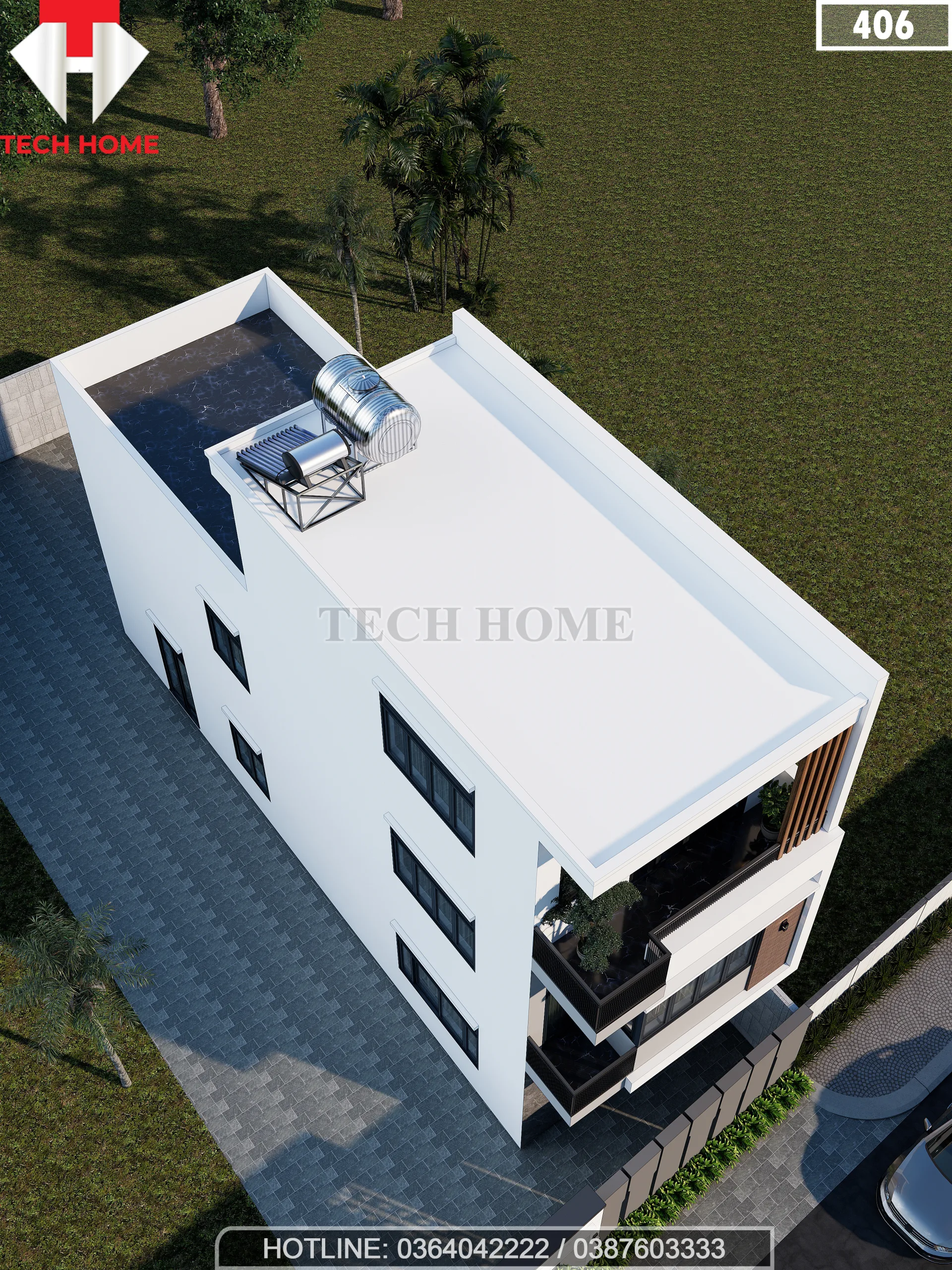 thiết kế nhà phố 2 tầng 1 tum