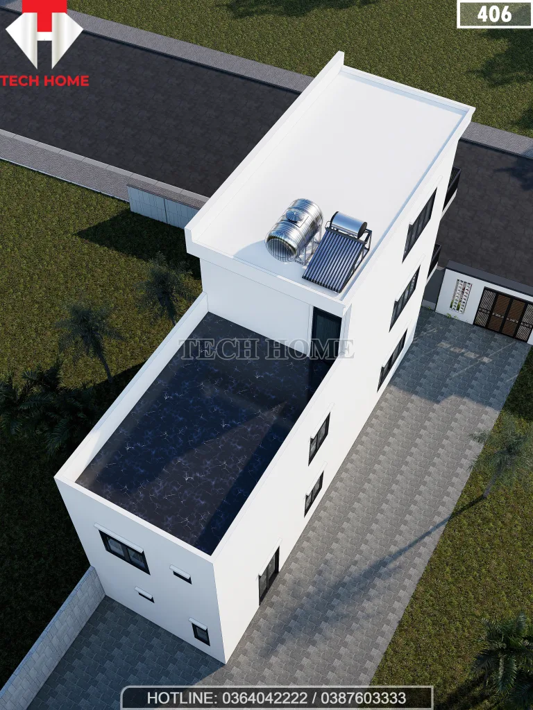 thiết kế nhà phố 2 tầng 1 tum