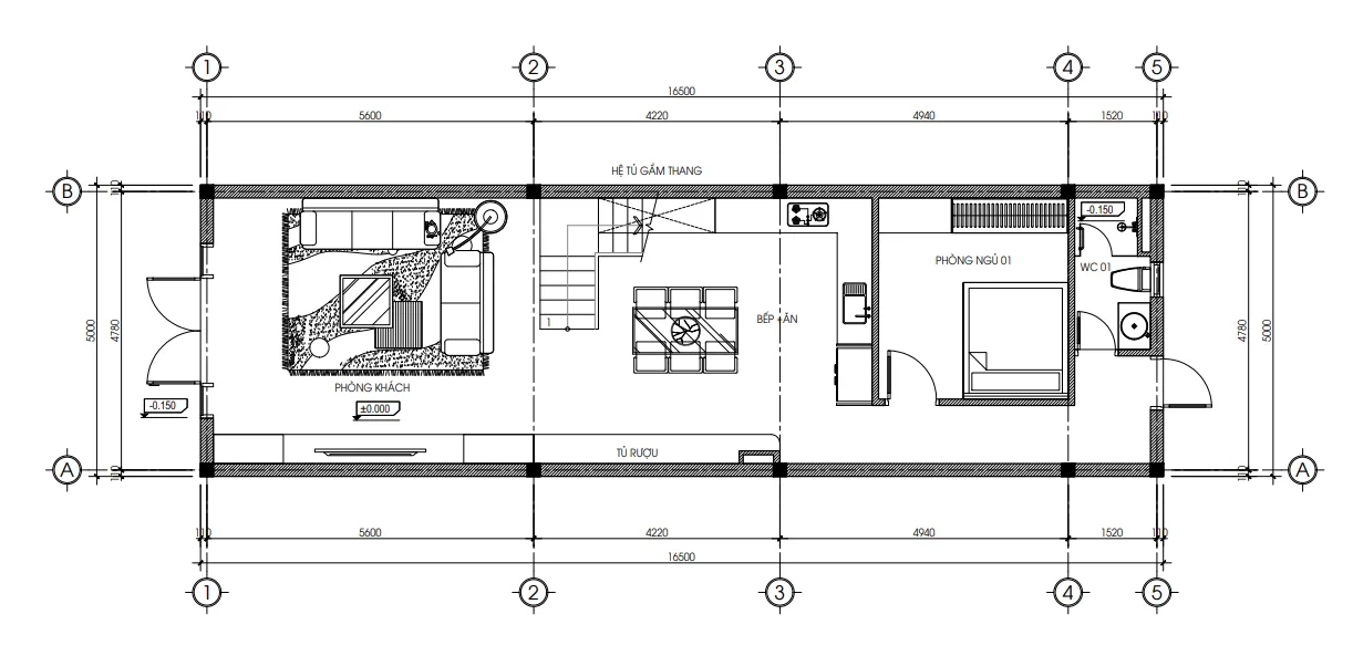 mặt bằng tầng 1 thiết kế nhà phố 3 tầng
