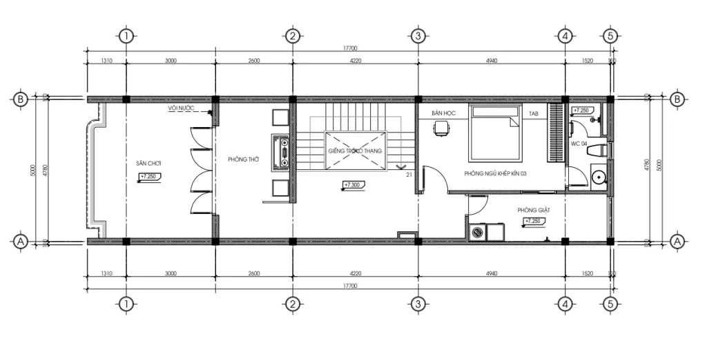 mặt bằng tầng 3 thiết kế nhà phố 3 tầng