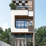 Phối cảnh chính diện mặt tiền mẫu thiết kế nhà phố 3 tầng phong cách hiện đại tại Hưng Yên.