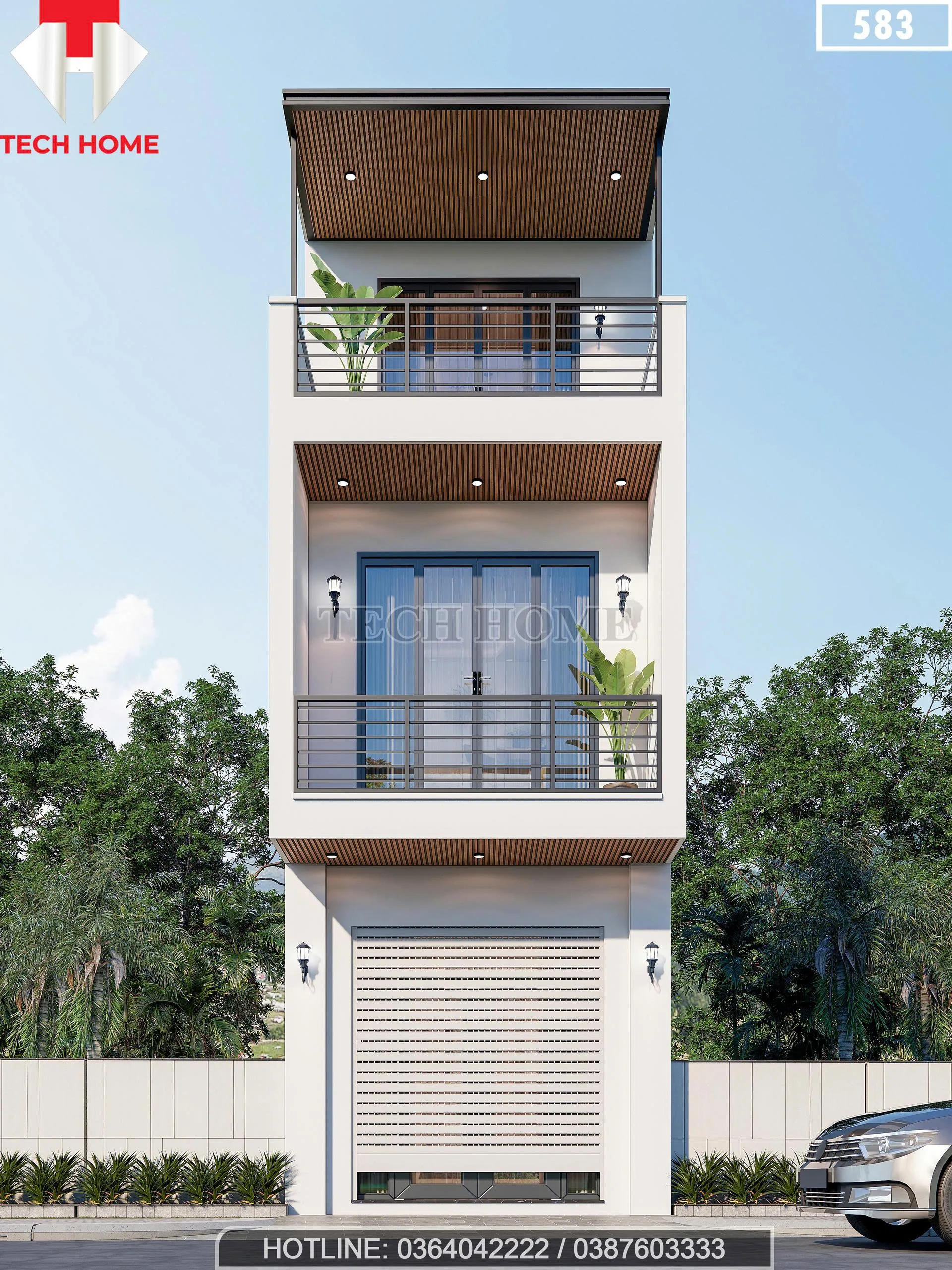 Phối cảnh mặt tiền mẫu thiết kế nhà phố 3 tầng hiện đại rộng 4m tại Vĩnh Phúc.