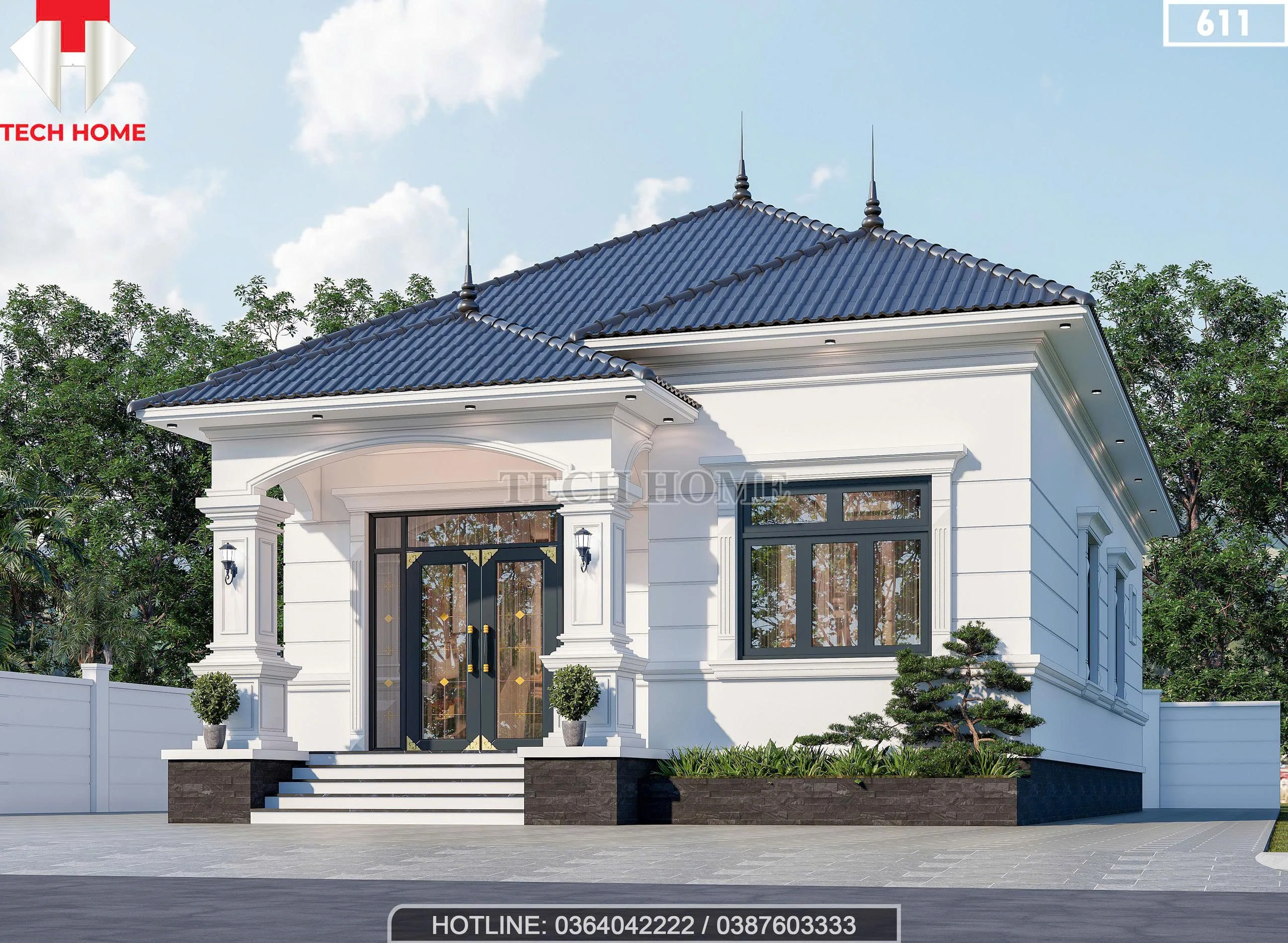 Mẫu nhà vườn mái Nhật 1 tầng