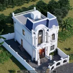 Tổng thể từ trên cao nhìn xuống biệt thự mái Mansard tân cổ điển đẳng cấp.