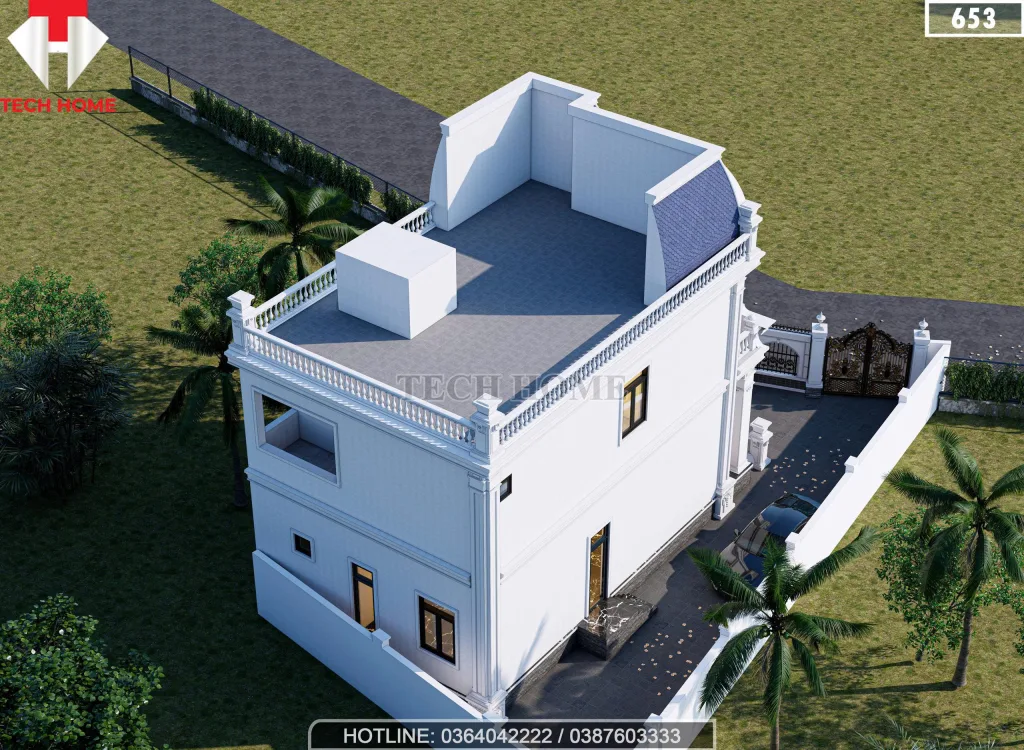 Tổng thể từ trên cao nhìn xuống biệt thự mái Mansard tân cổ điển