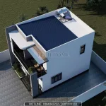 Tổng thể mẫu nhà 2 tầng đẹp thiết kế mái bằng có sân chơi và hệ thống chống nóng thông minh.