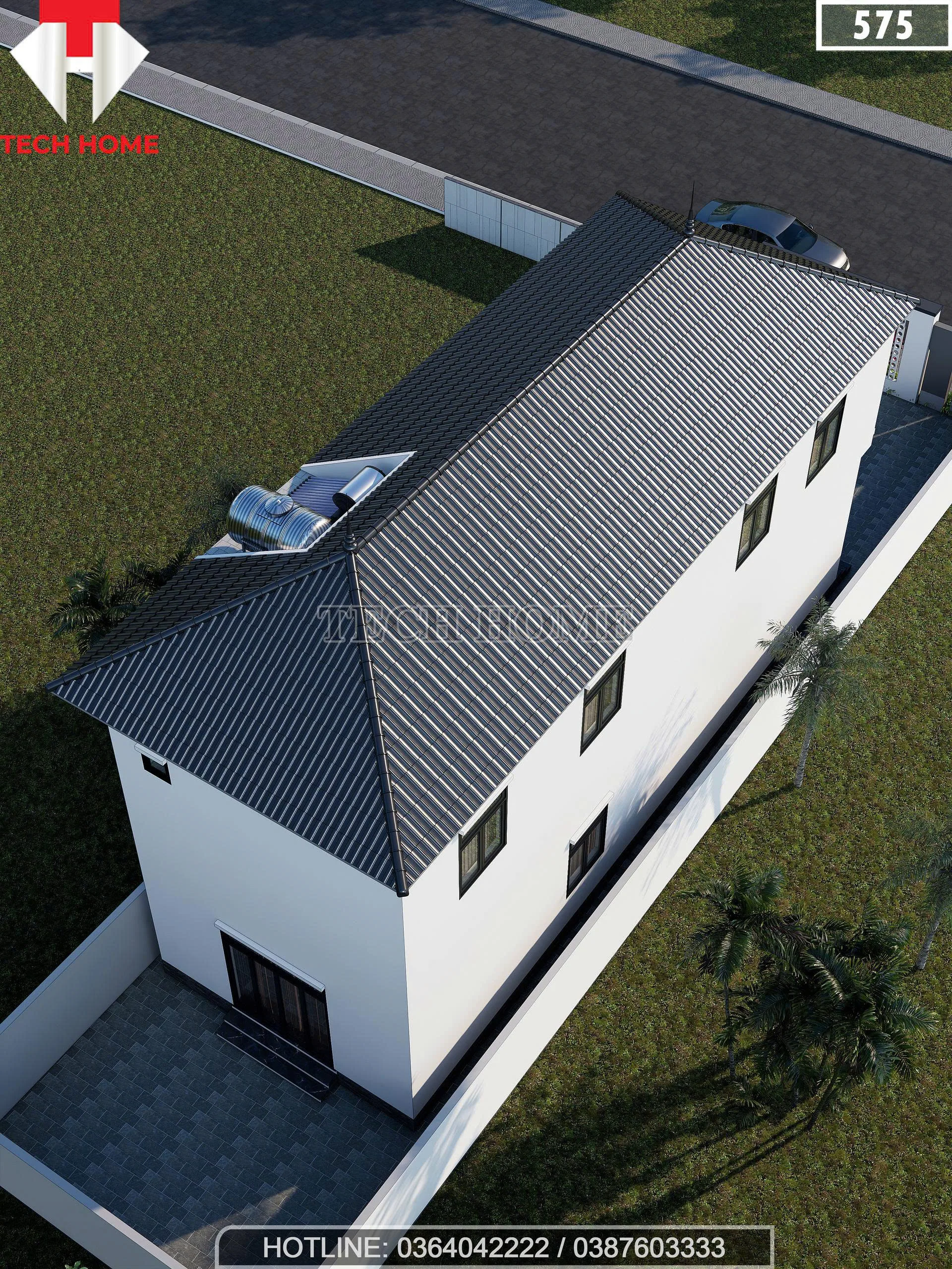 Tổng thể mẫu nhà 2 tầng mái Nhật hiện đại 