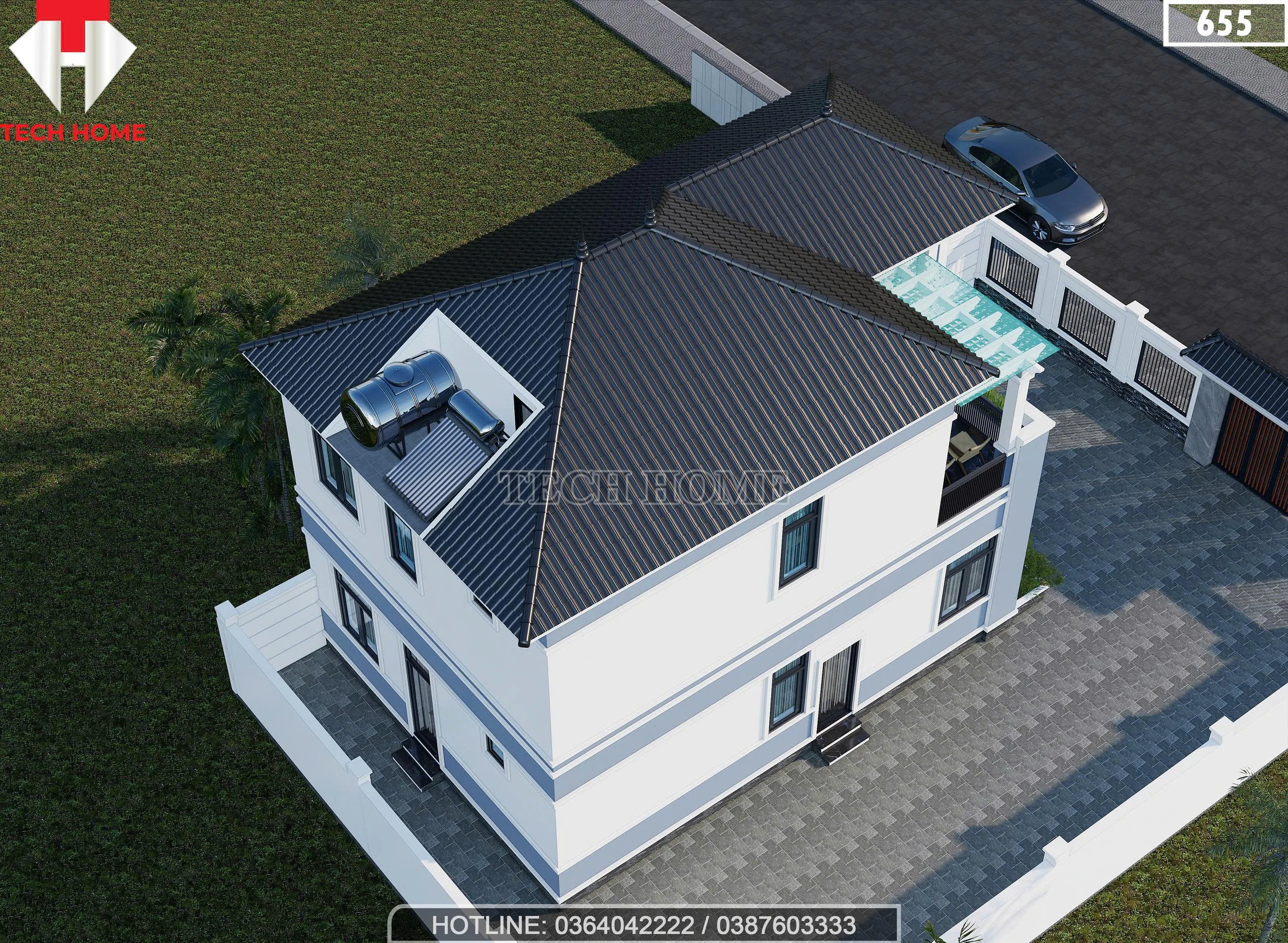 Tổng thể mẫu nhà 2 tầng mái Nhật