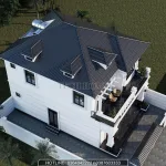 Tổng thể mẫu nhà 2 tầng mái Nhật lợp ngói màu xanh than sang trọng.