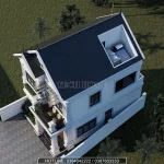 Tổng thể mẫu nhà 2 tầng mái Thái lợp ngói màu xanh than sang trọng nhìn từ trên cao.