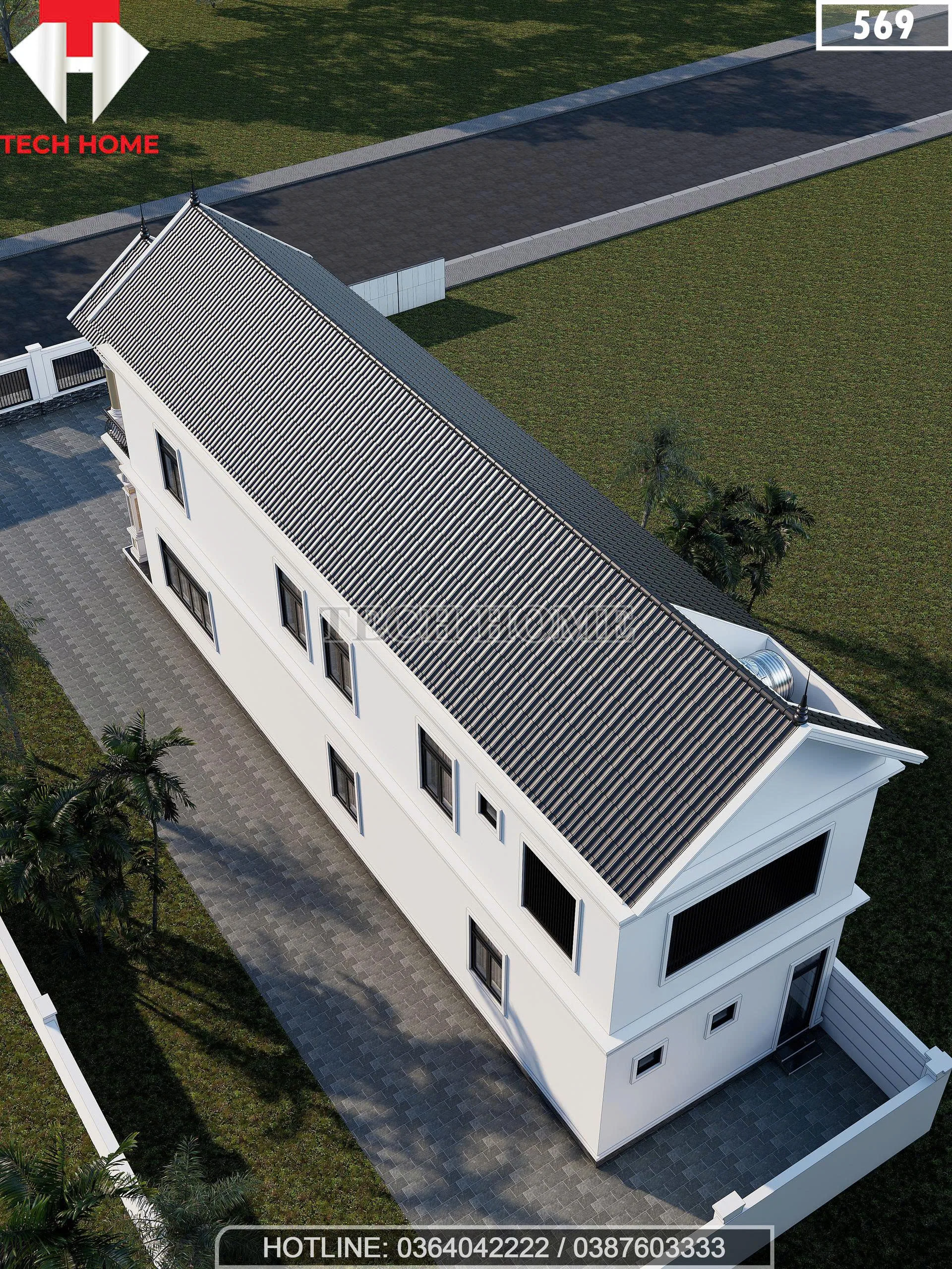 thiết kế nhà ống 2 tầng mái Thái