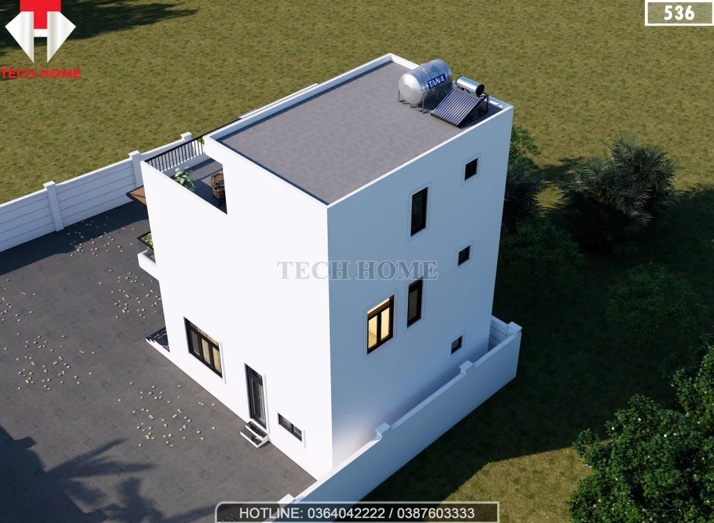 nhà 2 tầng 1 tum hiện đại