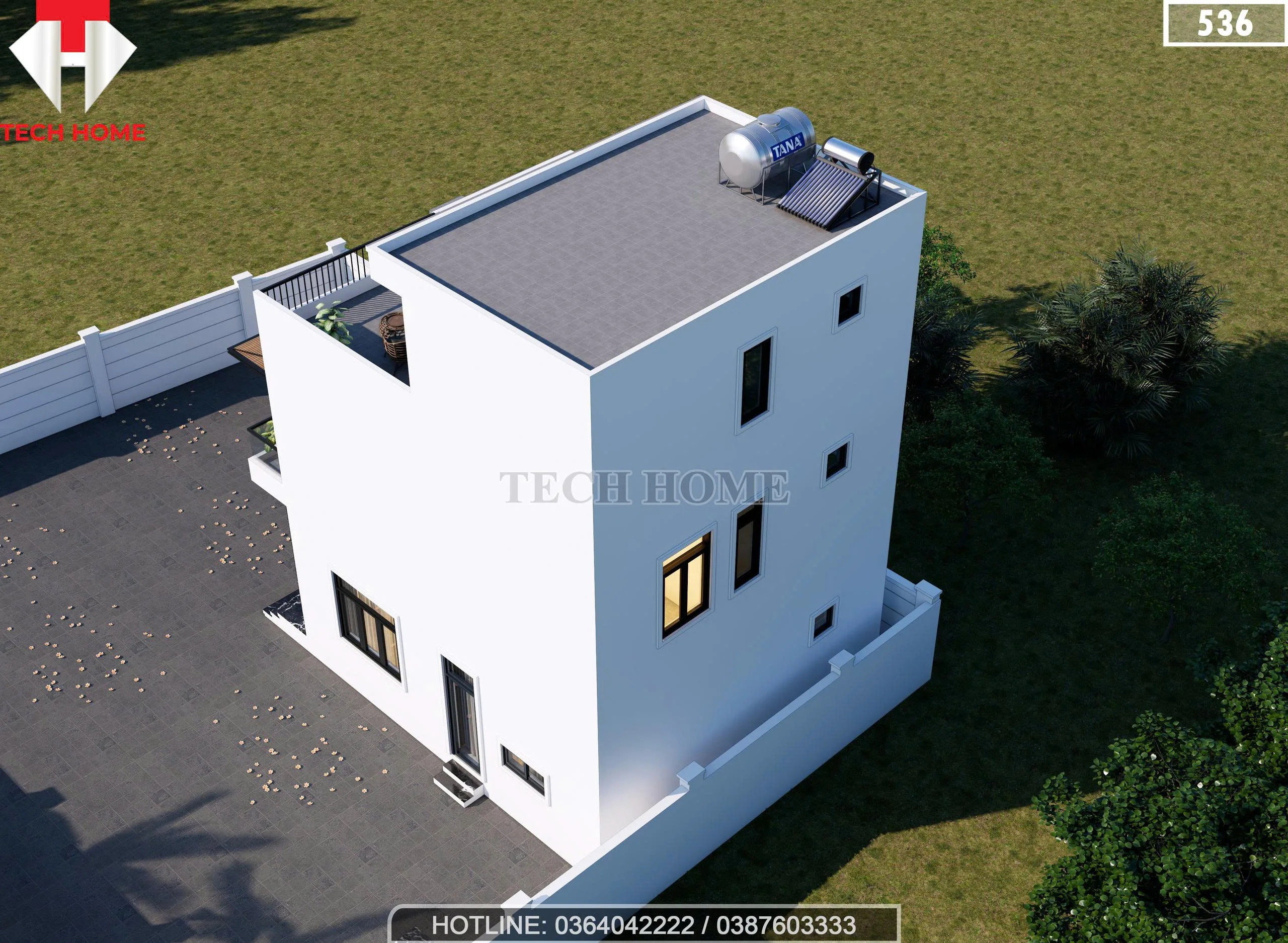 nhà 2 tầng 1 tum hiện đại