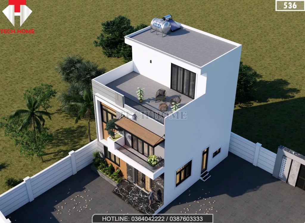 nhà 2 tầng 1 tum hiện đại