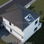 Tổng thể mặt sau mẫu nhà 2 tầng mái Nhật