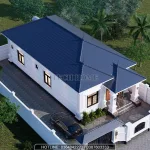 Tổng thể mẫu nhà cấp 4 mái Nhật lợp ngói màu xanh than đẹp mắt nhìn từ trên cao.