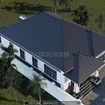 Tổng thể mẫu nhà cấp 4 mái Nhật lợp ngói màu xanh than sang trọng nhìn từ trên cao.