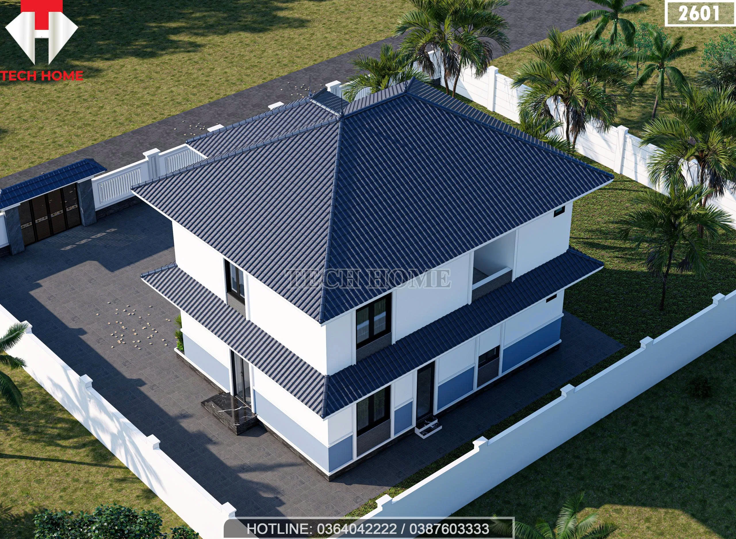 Tổng thể mẫu nhà mái Nhật 2 tầng