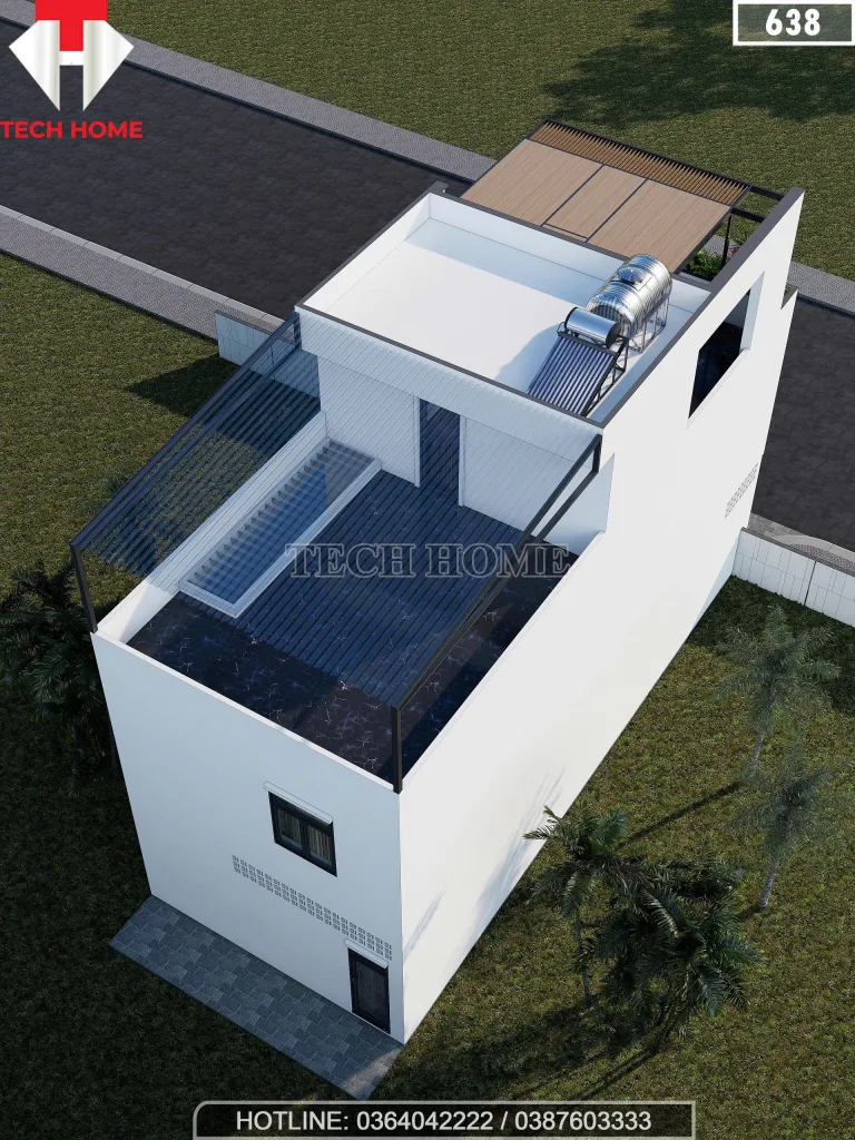 Tổng thể mẫu nhà phố 2 tầng 1 tum hiện đại