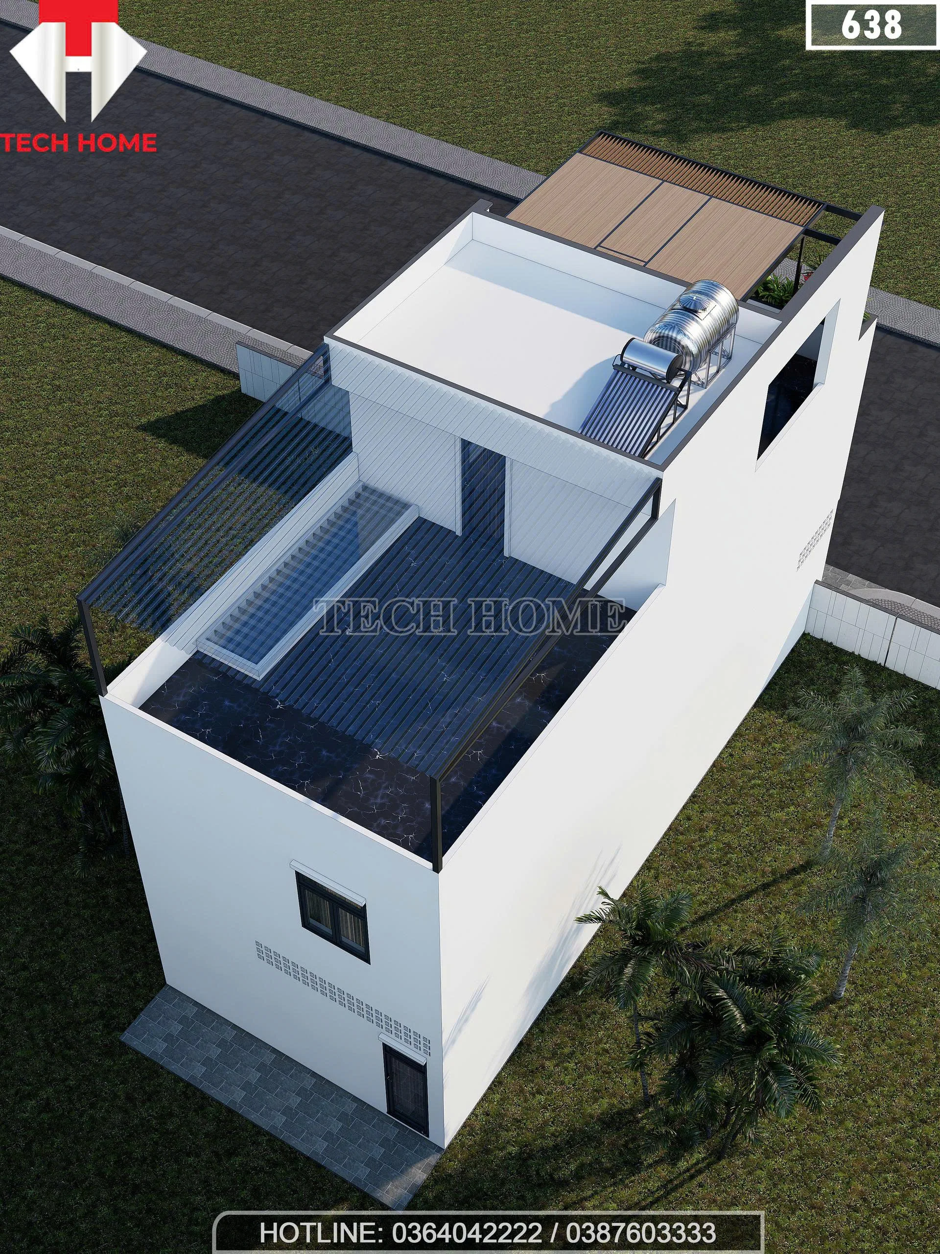 Tổng thể mẫu nhà phố 2 tầng 1 tum hiện đại