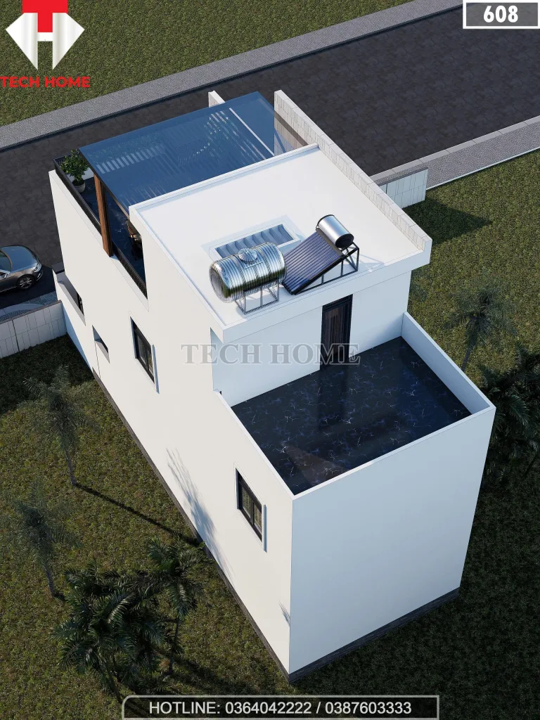 Tổng thể mẫu nhà phố 2 tầng 1 tum hiện đại