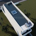 Tổng thể mẫu nhà 2 tầng mái bằng có giếng trời lấy sáng và hệ thống chống nóng sân thượng.