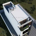 Tổng thể từ trên cao mẫu thiết kế nhà phố 3 tầng mái bằng hiện đại có sân thượng thoáng đãng.