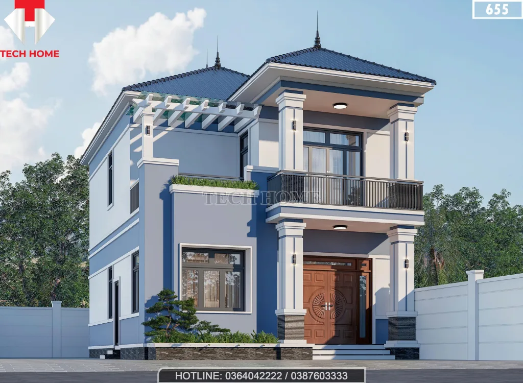 Góc nghiêng mẫu nhà 2 tầng mái Nhật hiện đại