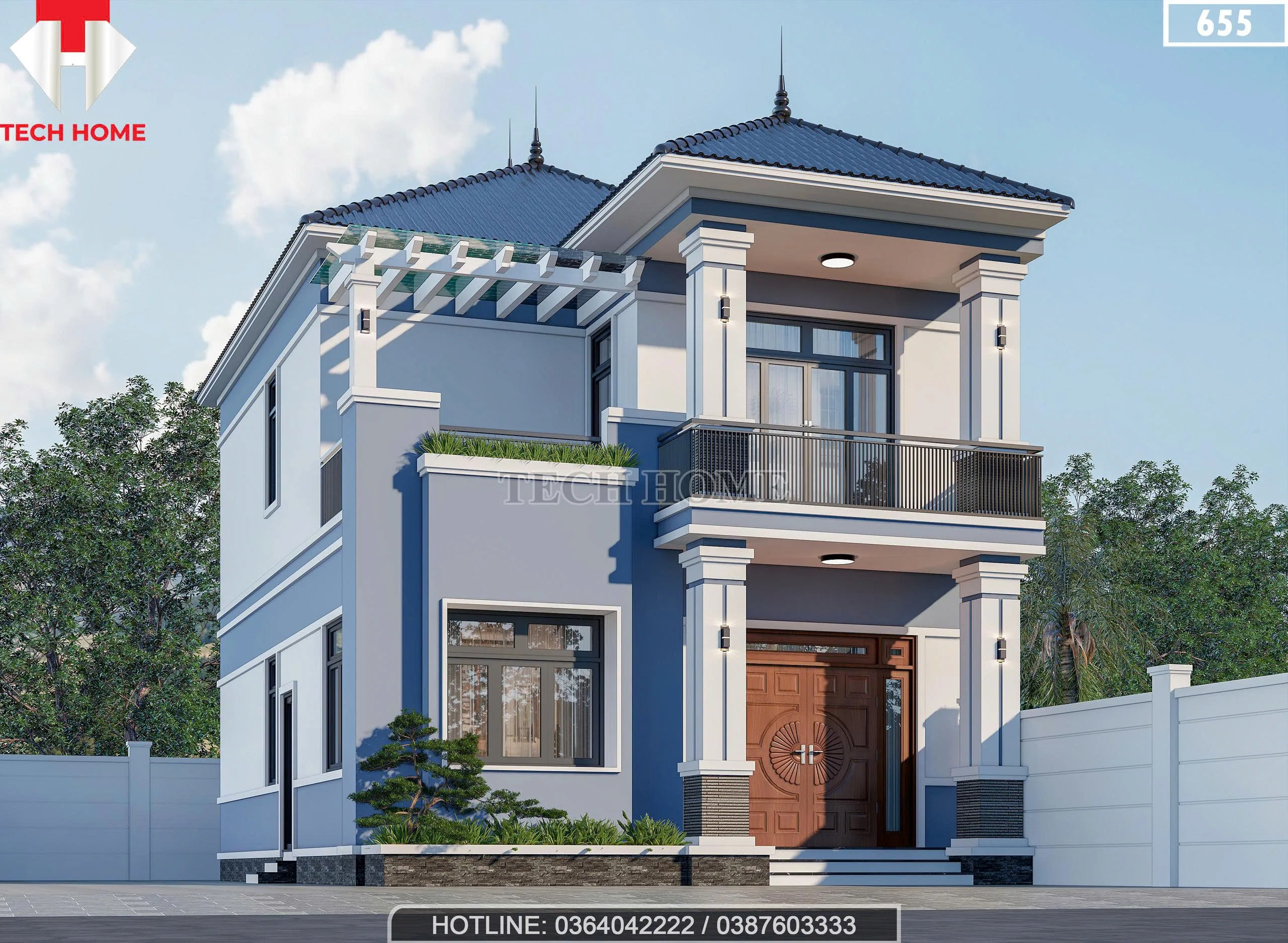 Góc nghiêng mẫu nhà 2 tầng mái Nhật hiện đại