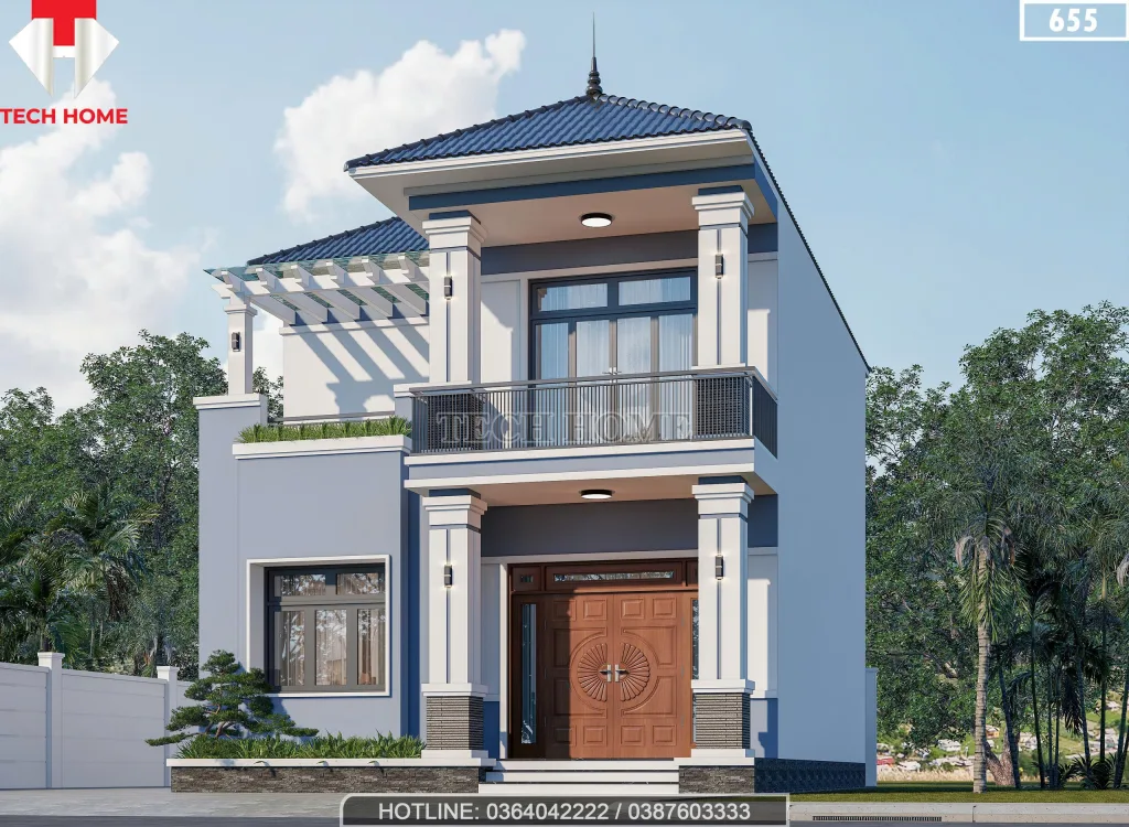 Góc nghiêng mẫu nhà 2 tầng mái Nhật hiện đại