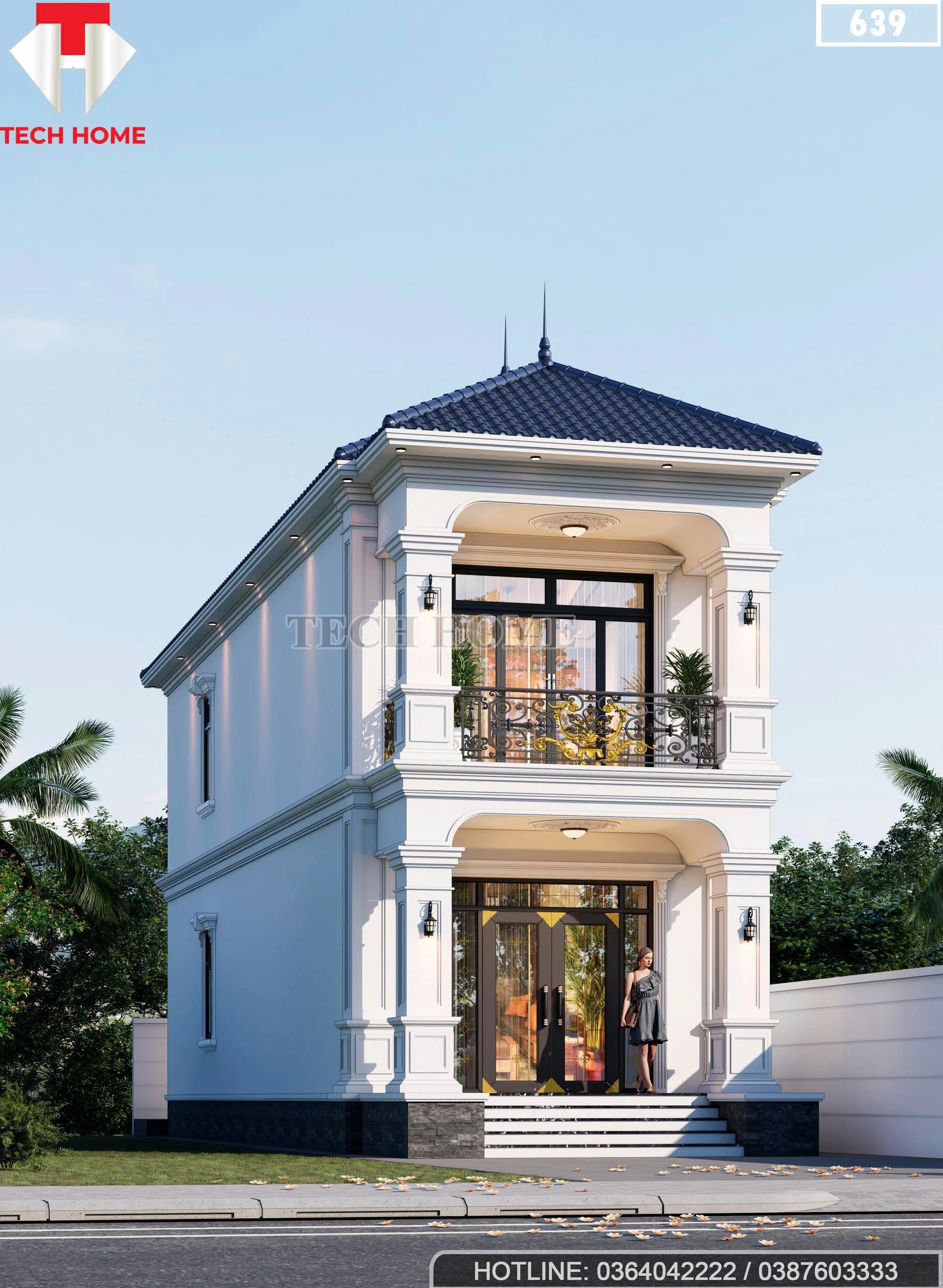 Góc nghiêng mẫu nhà 2 tầng mái Nhật tân cổ điển tại Hưng Yên.