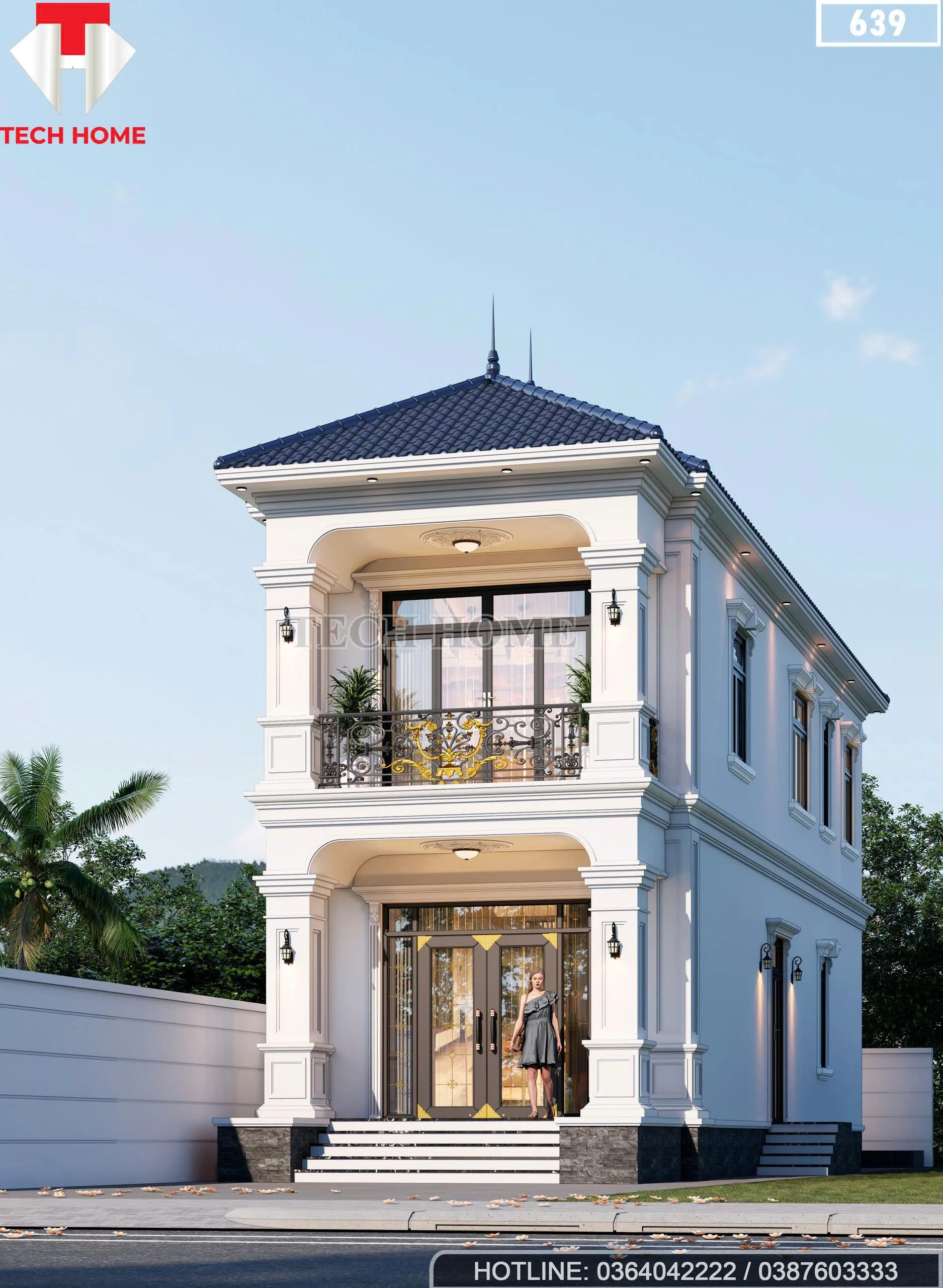 Góc nghiêng mẫu nhà 2 tầng mái Nhật tân cổ điển