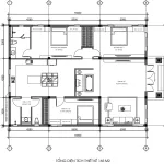 Bản vẽ bố trí chi tiết mặt bằng công năng mẫu nhà mái Nhật 1 tầng diện tích 165m2 của gia đình anh Tuyền.