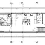 Bản vẽ bố trí công năng tầng 2 mẫu nhà phố 4 tầng hiện đại gồm phòng khách và bếp ăn diện tích 85m2.